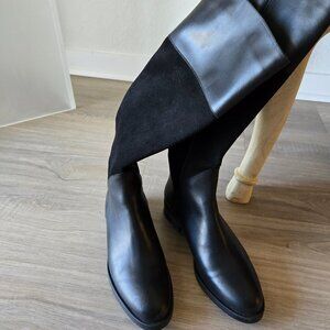 Aquatalia Regina Knee High Boots Black Leather Suede Size 8
